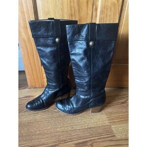 Coach Fayth Knee High Black Leather Riding Block High Heeled Boots 9